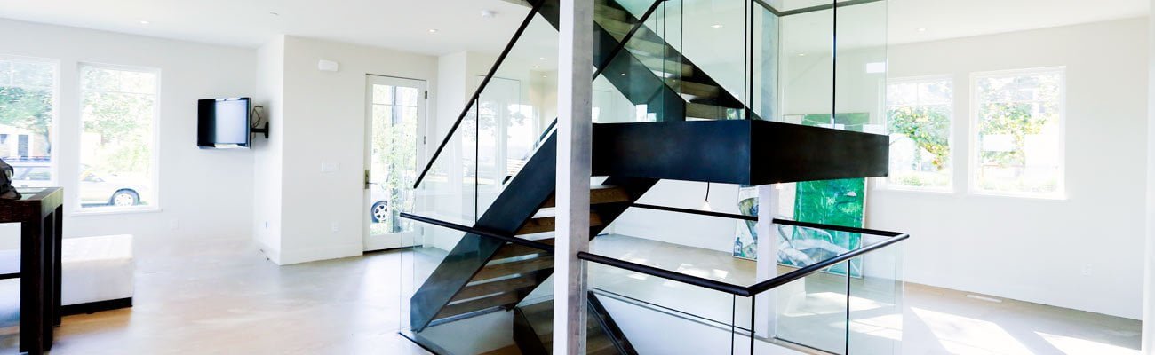 Majer Metal Works: Blackened Steel Staircase & Glass Rails